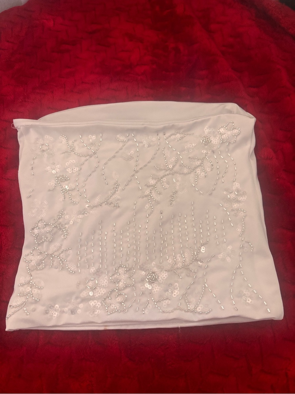 White Beaded Floral Strapless Top